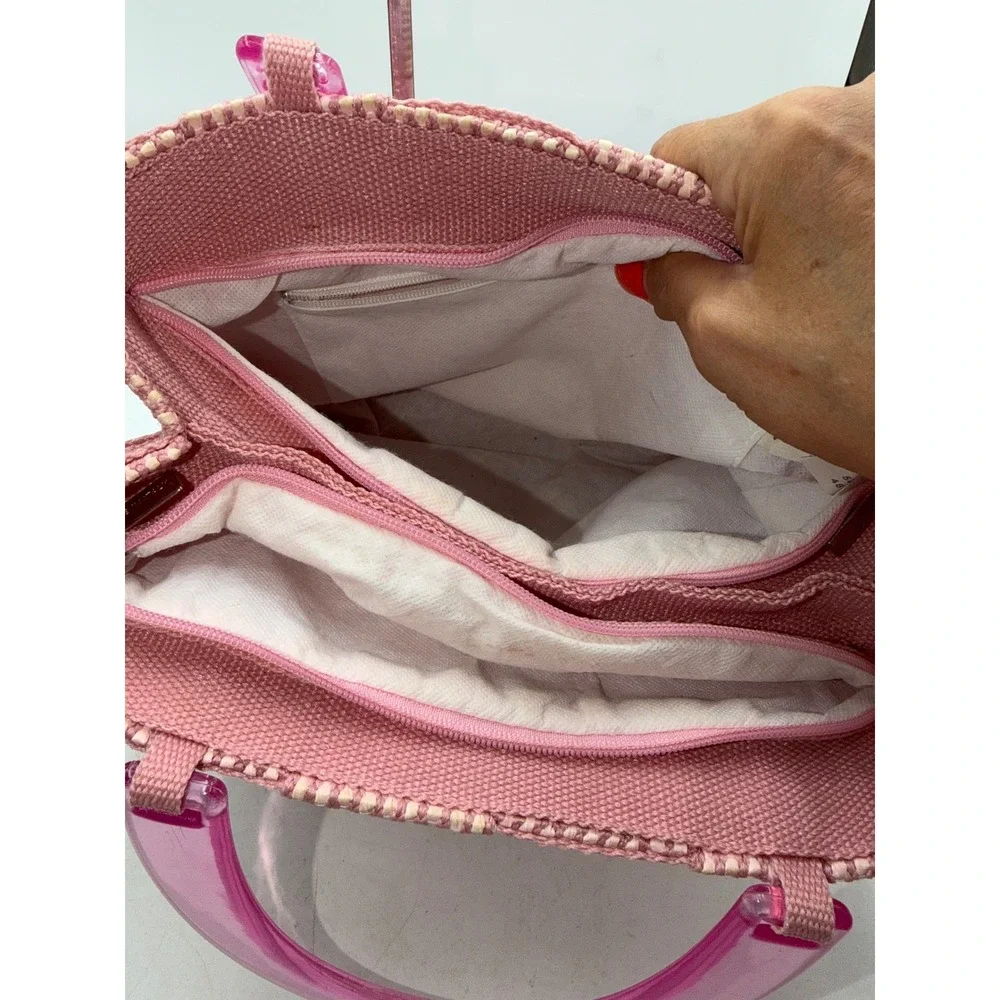 M. & G. Bertini Pink Woven Straw Handbag Made in Italy Acrylic Handles